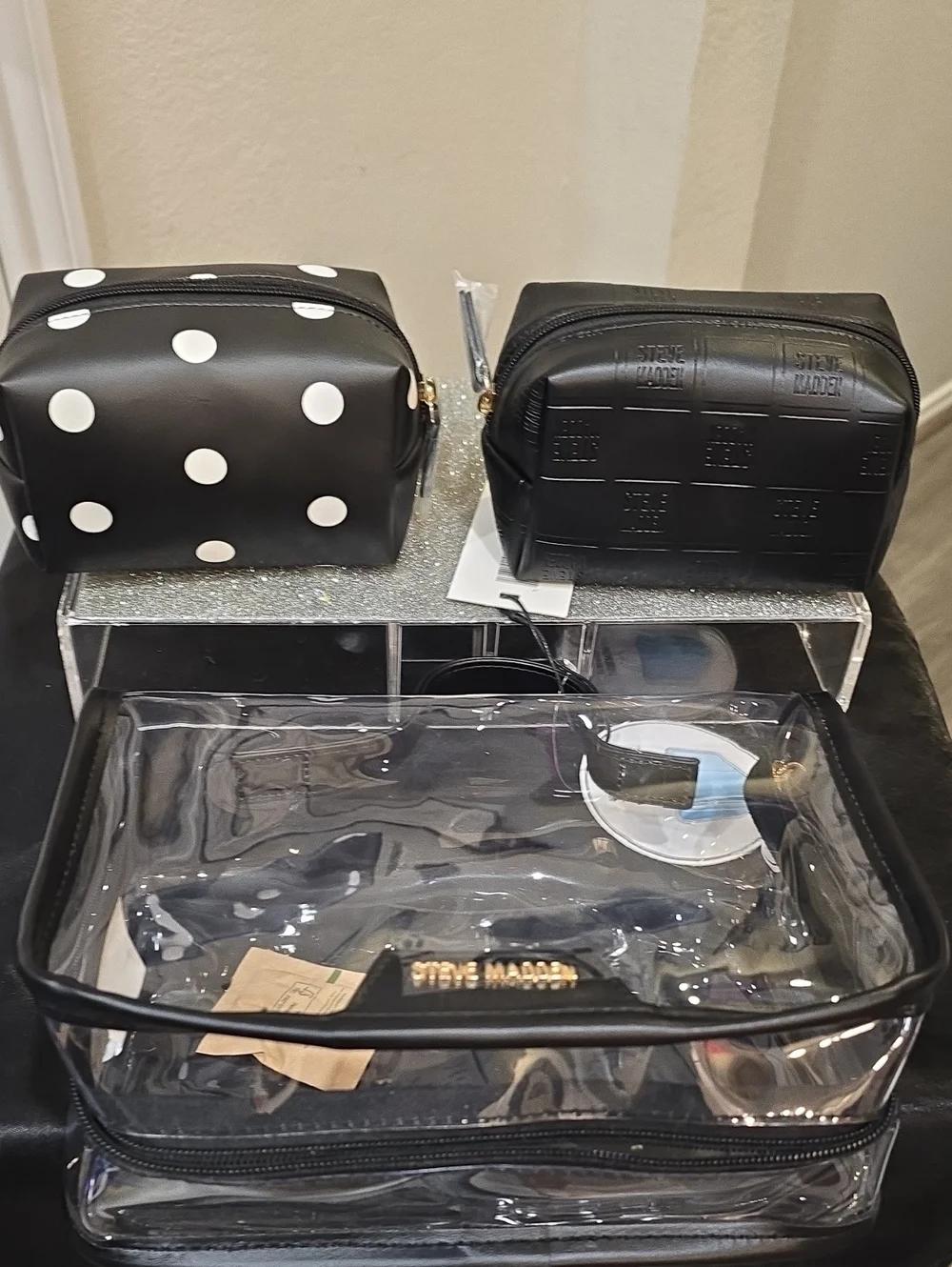 Steve Madden 3-PC Cosmo Set- Clear/Polka Dot